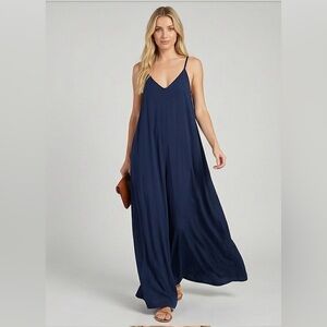 Boho Wide Leg Cami Jumpsuit With Pockets Blue